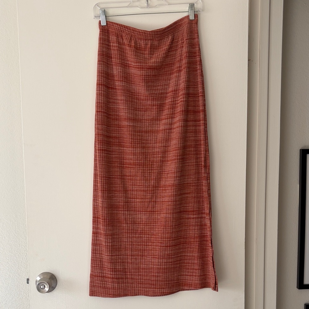 Reformation Red and Pink Heather Ribbed Maxi Skirt